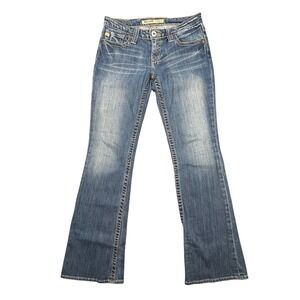 Big Star Blue Casey K Low Rise Bootcut Whiskered Jeans Flap Pockets Womens 27R